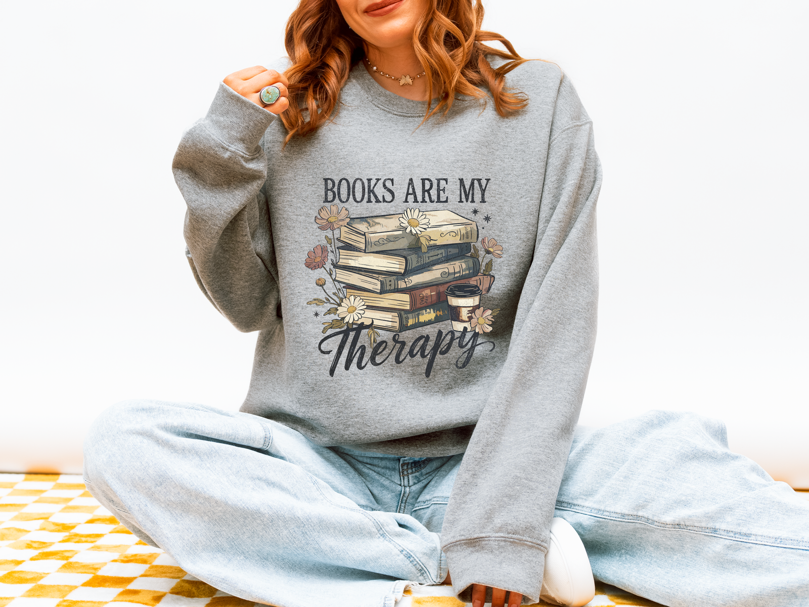 Books Are My Therapy Crewneck