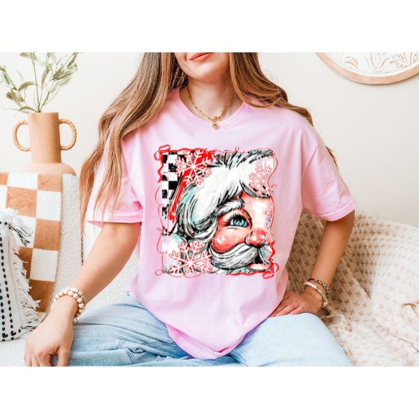Santa with Checkered Christmas Graphic Tee
