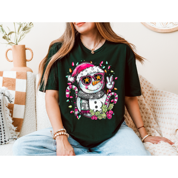 Retro Peace Christmas Snowman Graphic Tee